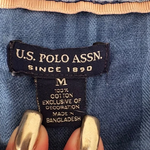 U.S. Polo Assn. Plaid Tunic Shirt Women Blue Button Down Long Sleeve Size Medium - Picture 3 of 15